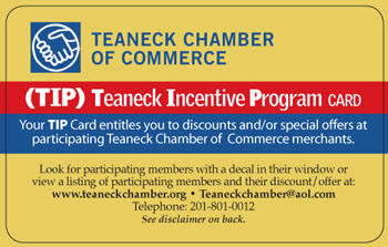 Teaneck Incentive Program (TIP) card from the Teaneck Chamber of Commerce